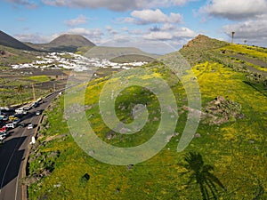 Aerial view of Maguez from Haria at Lanzarote on Canary island, Spain