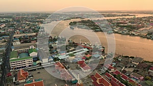 Aerial view of Mahachai-Tha Chalom Town in Samuth sakorn outskirt Bangkok Thailand