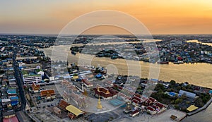 Aerial view of Mahachai Town in Samuth sakorn outskirt Bangkok Thailand