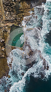 Aerial view of Mahon Pool Beach in Maroubra, New South Wales, Australia