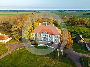 Aerial view of Maidla manor in Ida-Viru County, Estonia during the autumn season