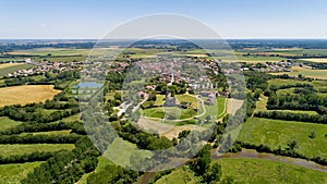 Aerial view of Maillezais abbey in the Poitevin marsh