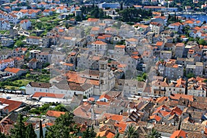 Aerial view of main city square on Hvar