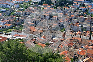 Aerial view of main city square on Hvar