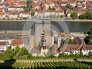 Aerial view of the Main River in Wurzburg, Germany.