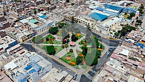 Aerial view of the main square of Santiago de Surco, located in the department of Lima - Peru. photo