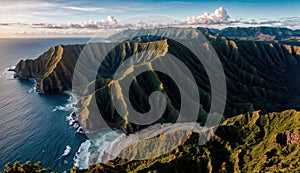 Aerial view of major cliffs on tropical island paradise photo