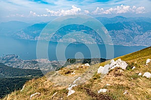 Aerial view of Malcesine from Monte Baldo in Italy