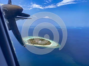 Aerial View of Maldives Island with Plane Propeller