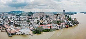 Aerial view of Malecon Simon Bolivar and Cerro Santa Ana in Guayaquil photo