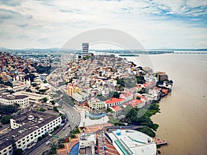 Aerial view of Malecon Simon Bolivar and Cerro Santa Ana in Guayaquil photo