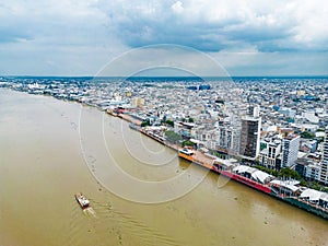 Aerial view of Malecon Simon Bolivar in Guayaquil and river photo