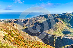 Aerial view of Malibu Canyon road