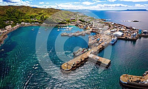 Aerial view of Mallaig, a port in Lochaber, on the west coast of the Highlands of Scotland photo