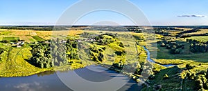 Aerial view of Maloe Gorodkovo, a typical village on the Central Russian Upland, Kursk region of Russia