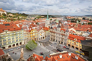 Aerial view of Malostranske namesti in Prague, Czechia