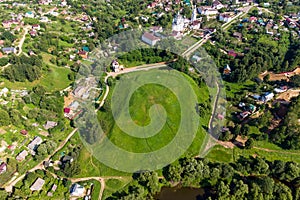 Aerial view of the Maloyaroslavets settlement, a medieval archaeological site