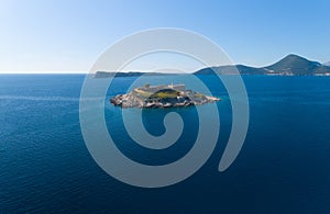 Aerial view of Mamula island fort, Boka Kotorska bay of Adriatic sea