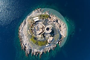 Aerial view of Mamula island fort, Boka Kotorska bay of Adriatic sea