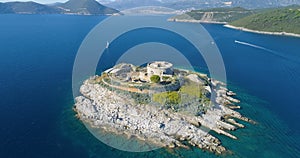 Aerial view of Mamula island fort, Boka Kotorska bay of Adriatic sea