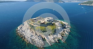 Aerial view of Mamula island fort, Boka Kotorska bay of Adriatic sea