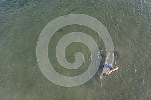 Aerial view of a man swimming photo