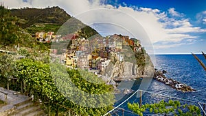 Aerial view of Manarola. Five Lands from the sky, Italy