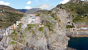 Aerial view of Manarola. Five Lands from the sky, Italy