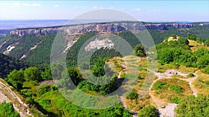 Aerial view on Mangup Kale ruined fortress on plateau