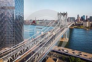 Aerial view of Manhattan bridge and downtown Brooklyn