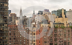 Aerial view of Manhattan buildings. Metropolis skyline