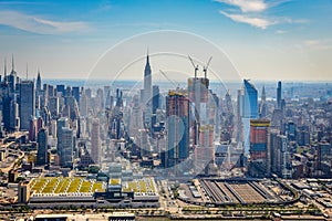 Aerial view of Manhattan financial district skyline, NYC