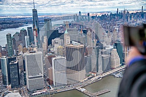 Aerial view of Manhattan from flying helicopter