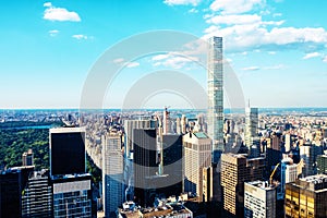 Aerial view of Manhattan midtown in New York, USA. Modern skyscrapers