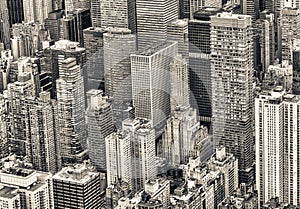 Aerial view of Manhattan skyline from helicopter in winter season, New York City