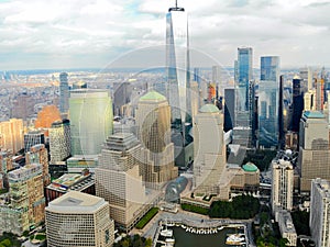 Aerial view of Manhattan Skyline, with World Trade Center, New York, USA.