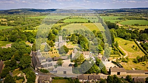 Aerial view of the manor house and church at Stanton Harcourt Oxfordshire