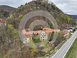 Aerial view of the manor house in Povazska Bystrica, Slovakia