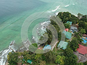 Aerial view of Manukan Island of Sabah, Malaysia. Clear green ocean. Manukan Island is the most visited island in Sabah. The image