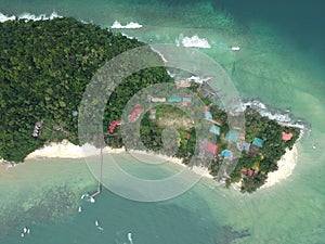 Aerial view of Manukan Island of Sabah, Malaysia. Clear green ocean. Manukan Island is the most visited island in Sabah. The image