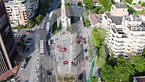 Aerial view of Marasti district in Cluj, Romania. Saint Peter and Paul church