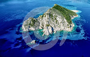 An aerial view of marathonisi in zakynthos