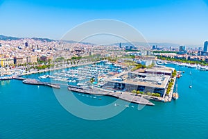 Aerial view of Maremagnum shopping center in Barcelona, Spain