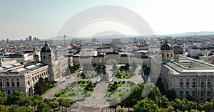 Aerial view of Maria Theresia Monument and Museums Quartier. Maria Theresien Platz. Art History Kunsthistorisches Museum
