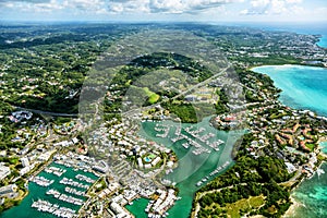 Aerial view of Marina Bas-du-Fort, Pointe-Ã -Pitre, Grande-Terre, Guadeloupe, Caribbean