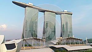 Aerial view of Marina Bay Sands Singapore. Shot. Aerial view of Singapore City Skyline with Marina Bay Sands