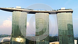 Aerial view of Marina Bay Sands Singapore. Shot. Aerial view of Singapore City Skyline with Marina Bay Sands