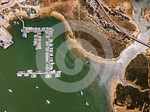 Aerial view of marina and broadwalk in Alvor, Portugal photo