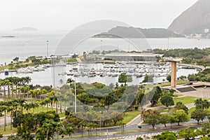 Aerial view of the Marina da Gloria in downtown Rio de Janeiro, surrounded by green trees photo