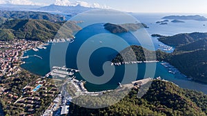 Aerial view of marina, Gocek, Fethiye, Turkey